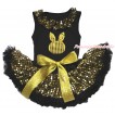 Easter Black Baby Pettitop Gold Sequins Lacing & Gold Sequins Rabbit Print & Black Gold Bling Sequins Newborn Pettiskirt NG1653